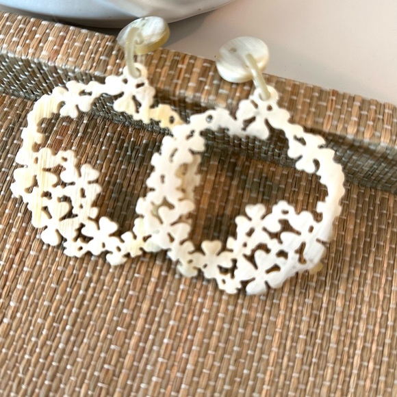 Carved Flower Horn Statement Earrings - Picture 1 of 6